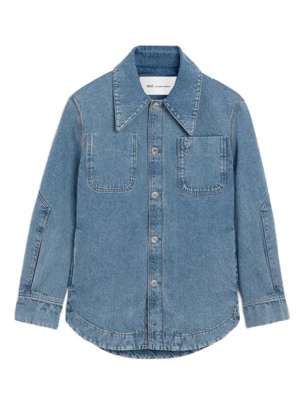 Ami Paris Cotton Ami De Coeur Worker Overshirt in Blue