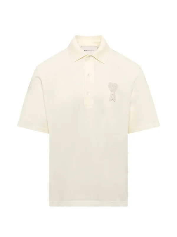 Ami Paris Logo-patch Cotton Polo Shirt in Neutrals