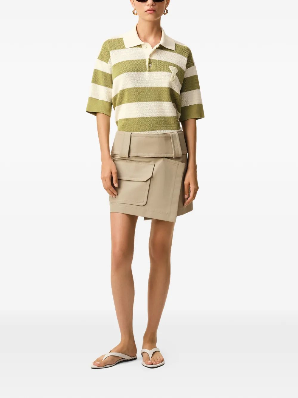 AMI Paris Ami De Coeur gestreepte polotop Beige