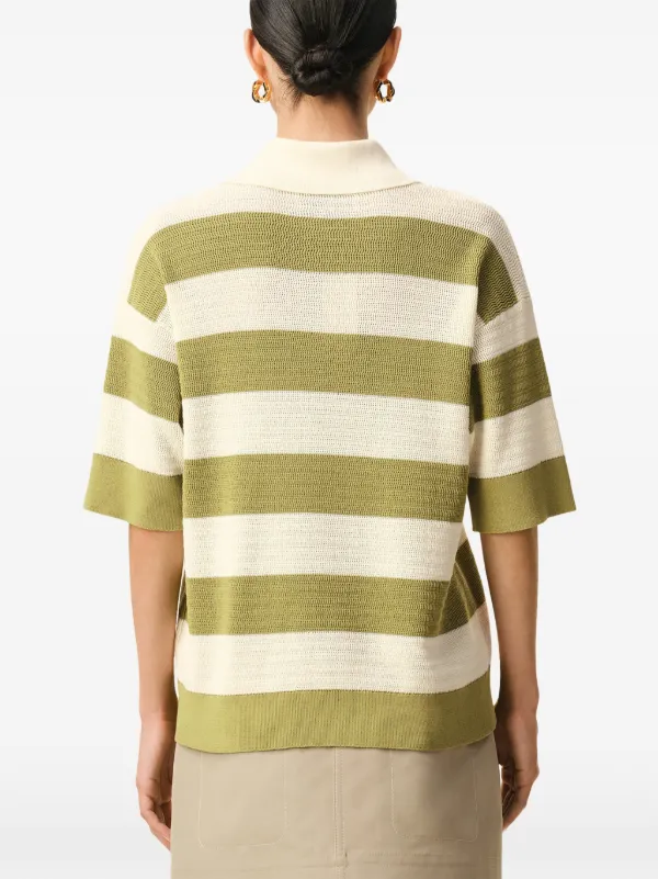 AMI Paris Ami De Coeur Striped Polo Top | Neutrals | FARFETCH CA