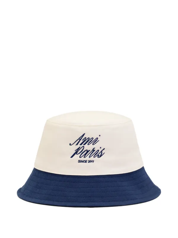 Ami Paris Embroidered Bucket Hat in White
