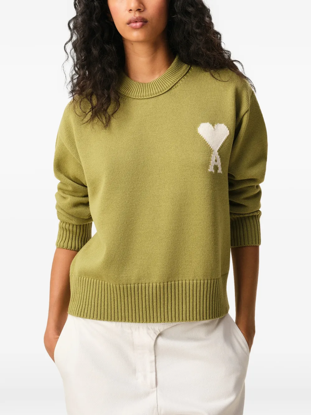 AMI Paris Trui met Ami De Coeur logodetail Groen
