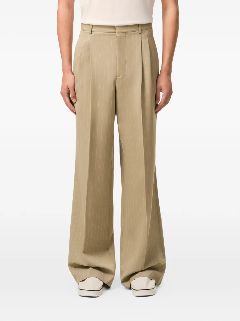 AMI Paris Gestreepte plooibroek Beige