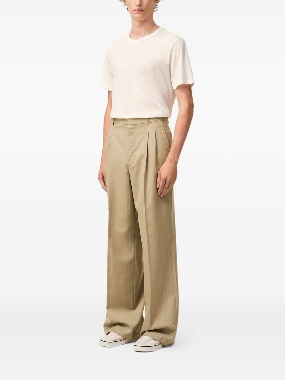 AMI Paris Gestreepte plooibroek Beige