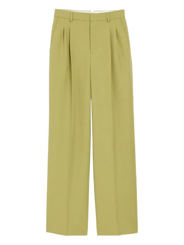 Ami Paris Pleated Wide Trousers in Green