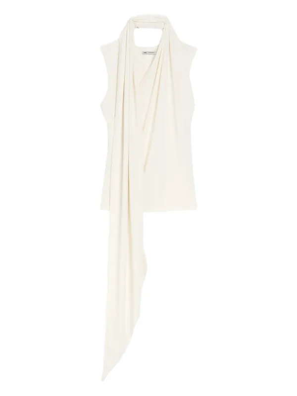 Ami Paris Jersey Sleeveless Lavalliere Top in Neutrals