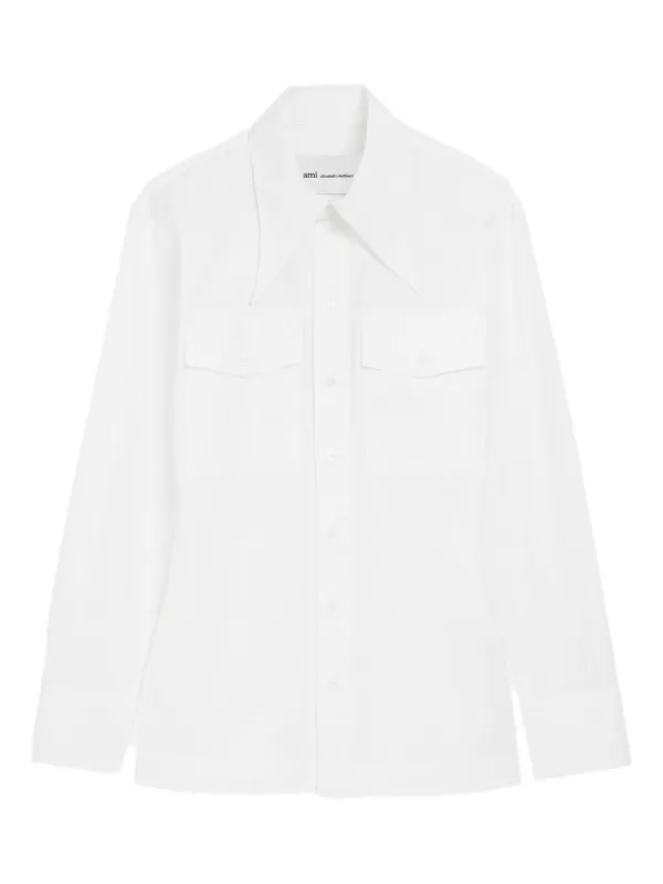 Ami Paris Cotton Sharp Collar Fitted Shirt in White