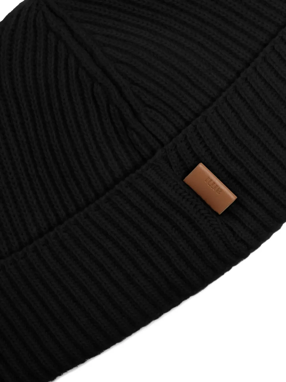 AMI Paris Wollen muts met leren label Zwart