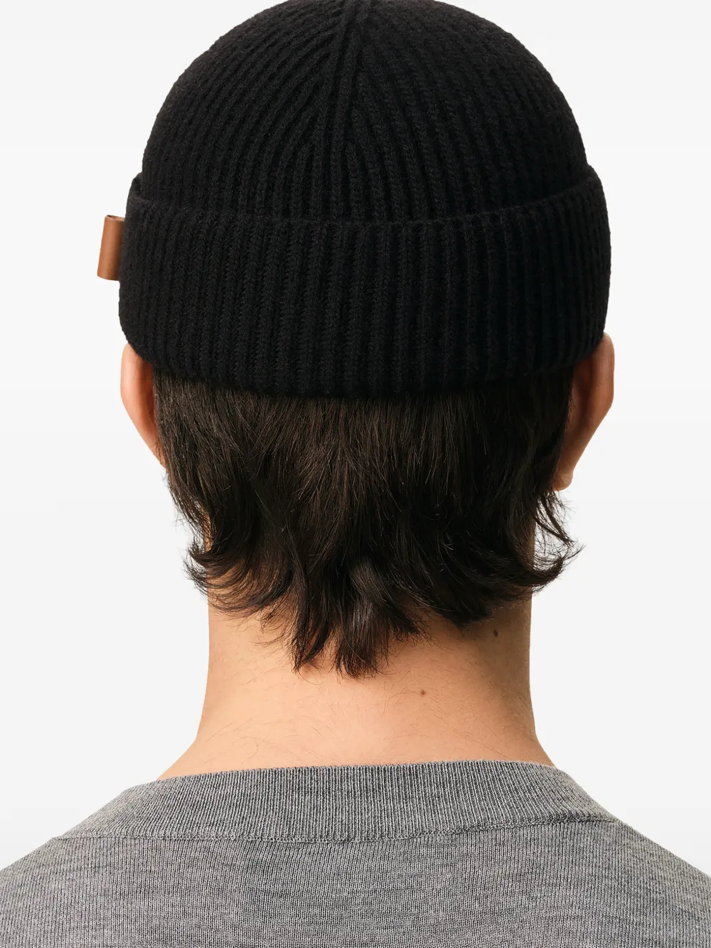 AMI Paris Wollen muts met leren label Zwart