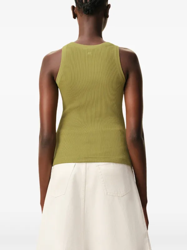 AMI Paris Ami De Coeur Ribbed Tank Top | Green | FARFETCH