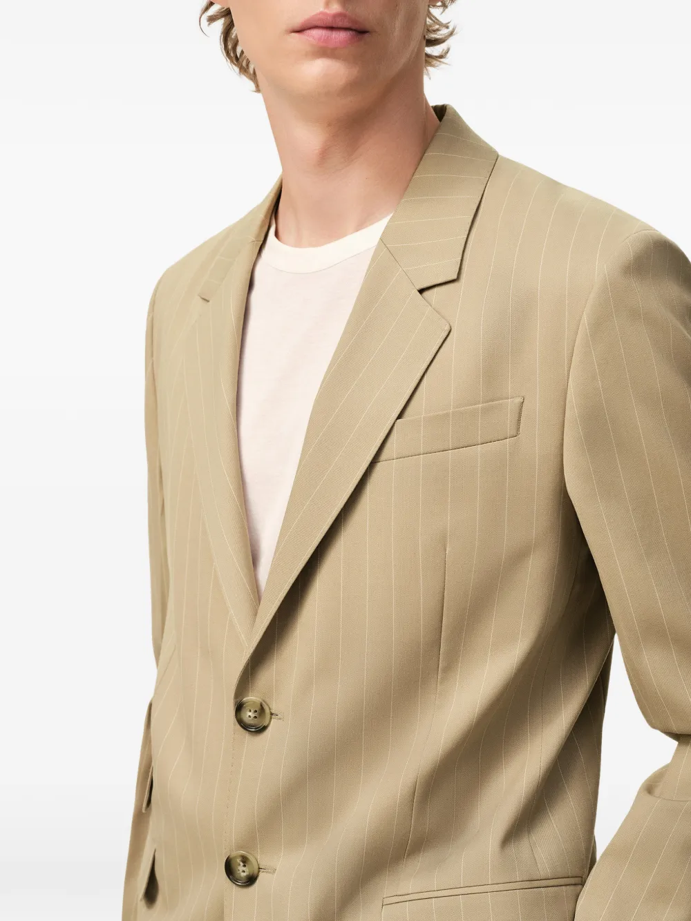 AMI Paris Gestreept jack met enkele rij knopen Beige
