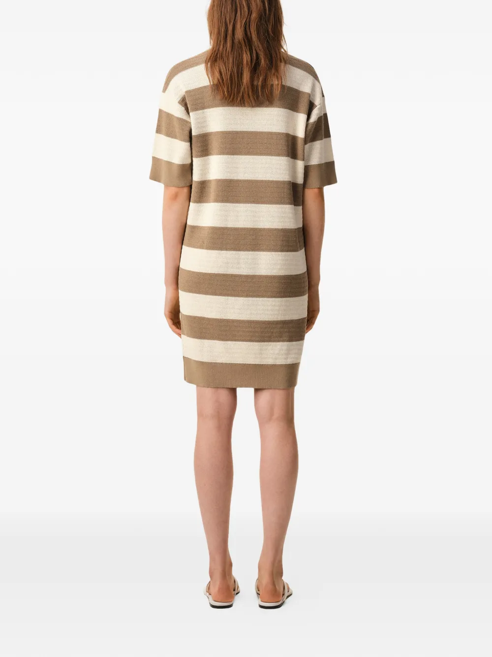 AMI Paris Ami De Coeur gestreepte mini-jurk Beige