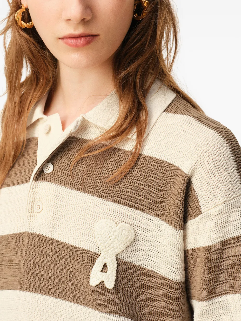 AMI Paris Ami De Coeur gestreepte mini-jurk Beige