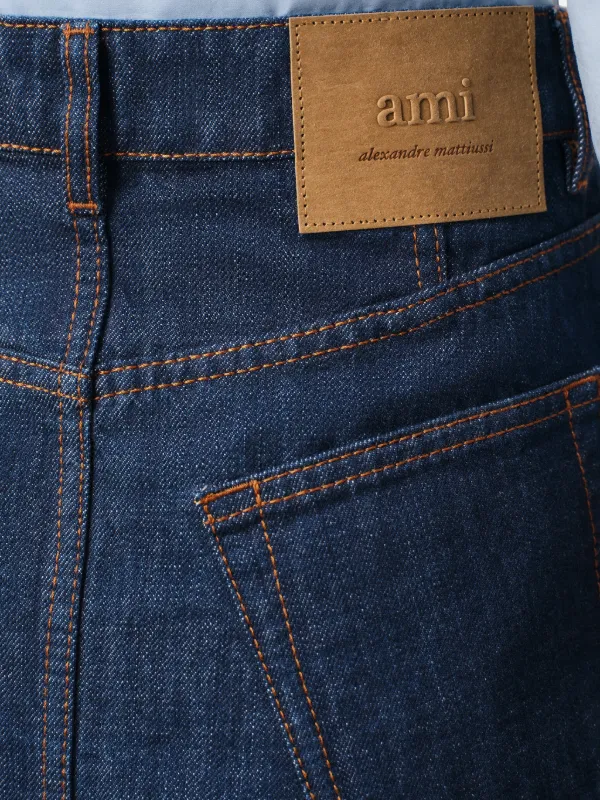 AMI Paris Midi Raw Denim Skirt | Blue | FARFETCH CA