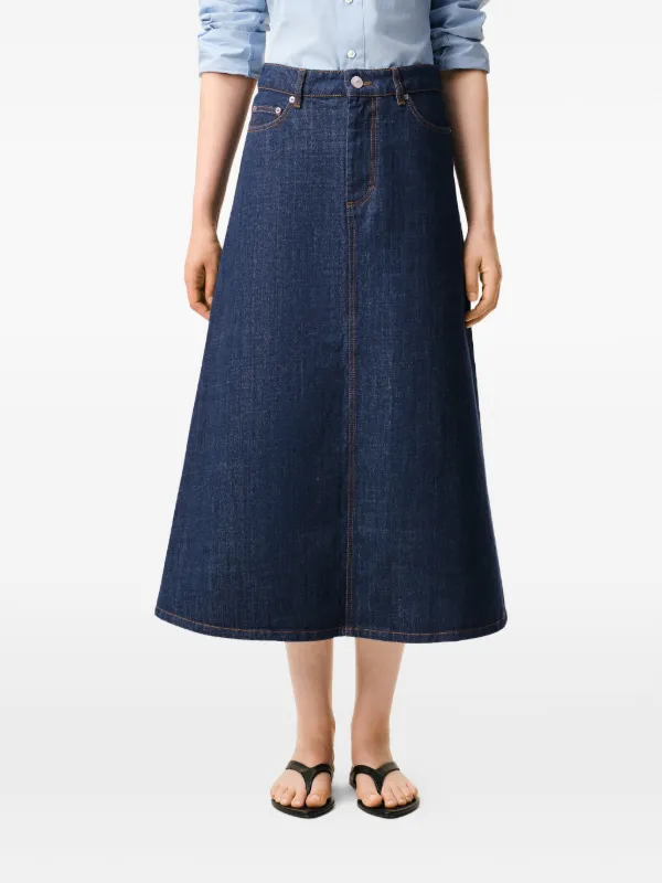 【Ami Paris】デニム ミディ丈 スカート M AMI Paris Midi Raw Denim Skirt | Blue | FARFETCH