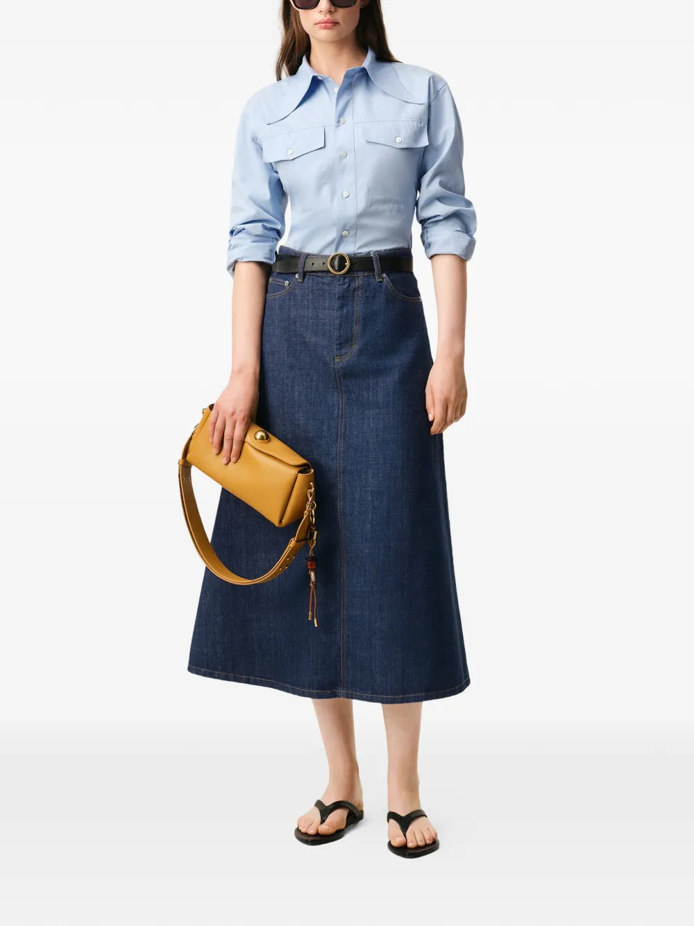 AMI Paris raw denim long midi skirt - Blauw