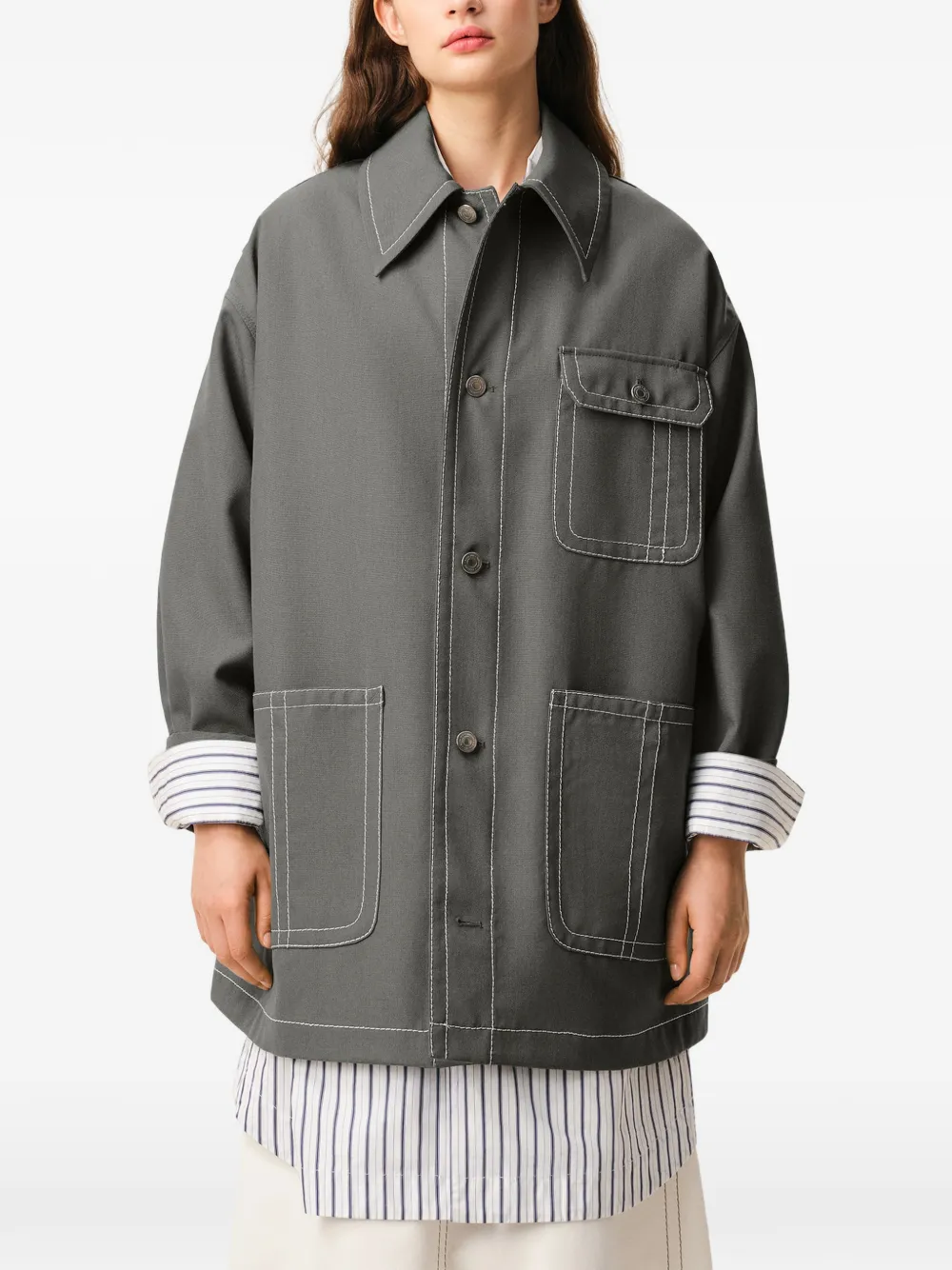 AMI Paris patch-pocket Topstitch Worker Jacket | Grey | FARFETCH
