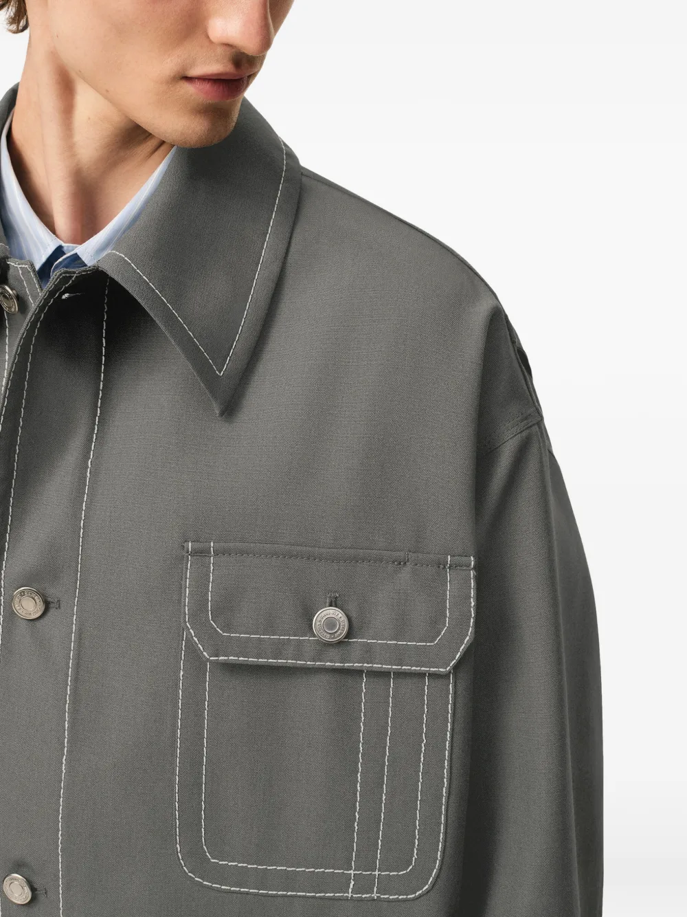 AMI Paris patch-pocket Topstitch Worker Jacket | Grey | FARFETCH
