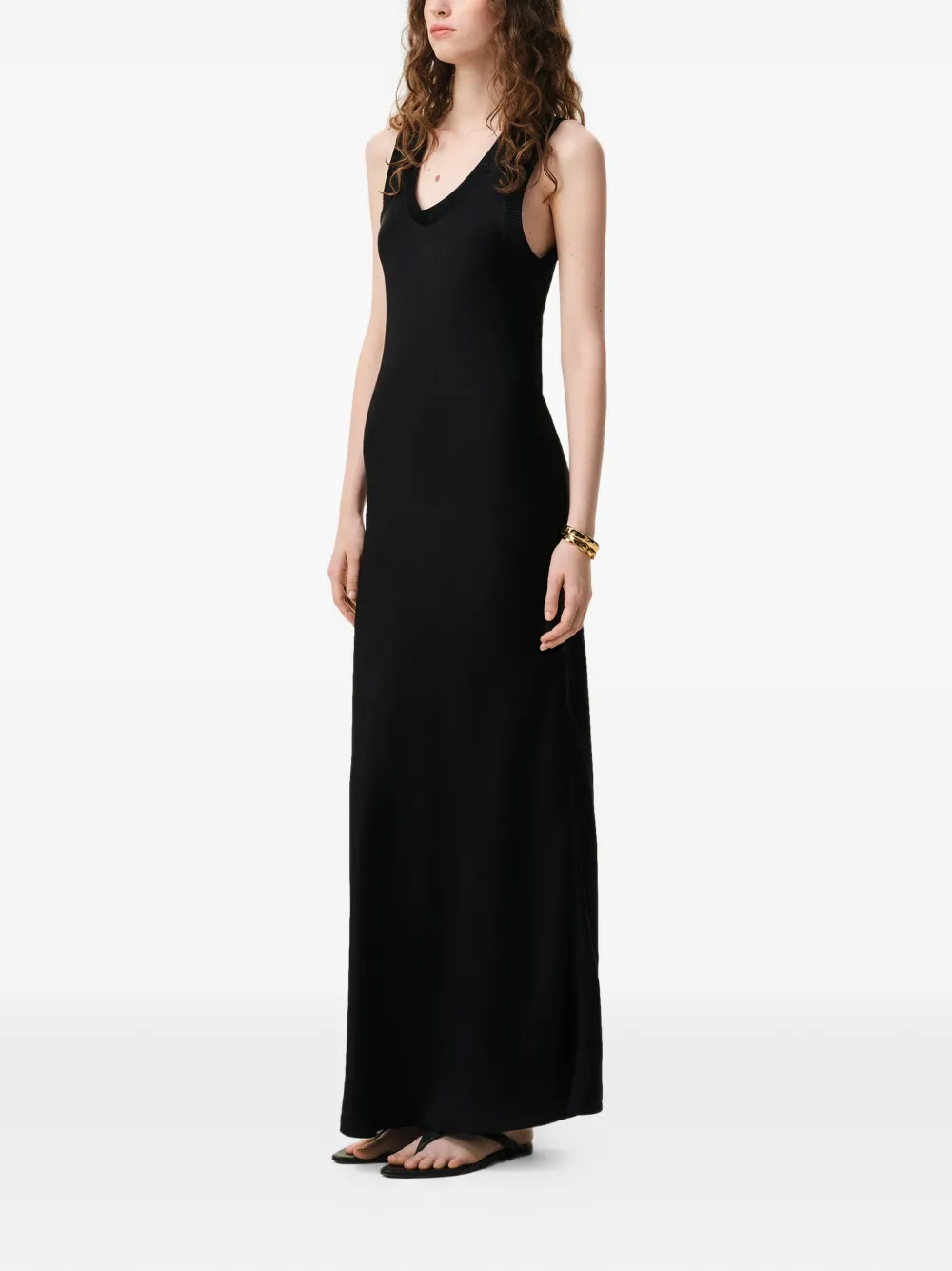 AMI Paris Maxi-jurk met geribbelde afwerking Zwart