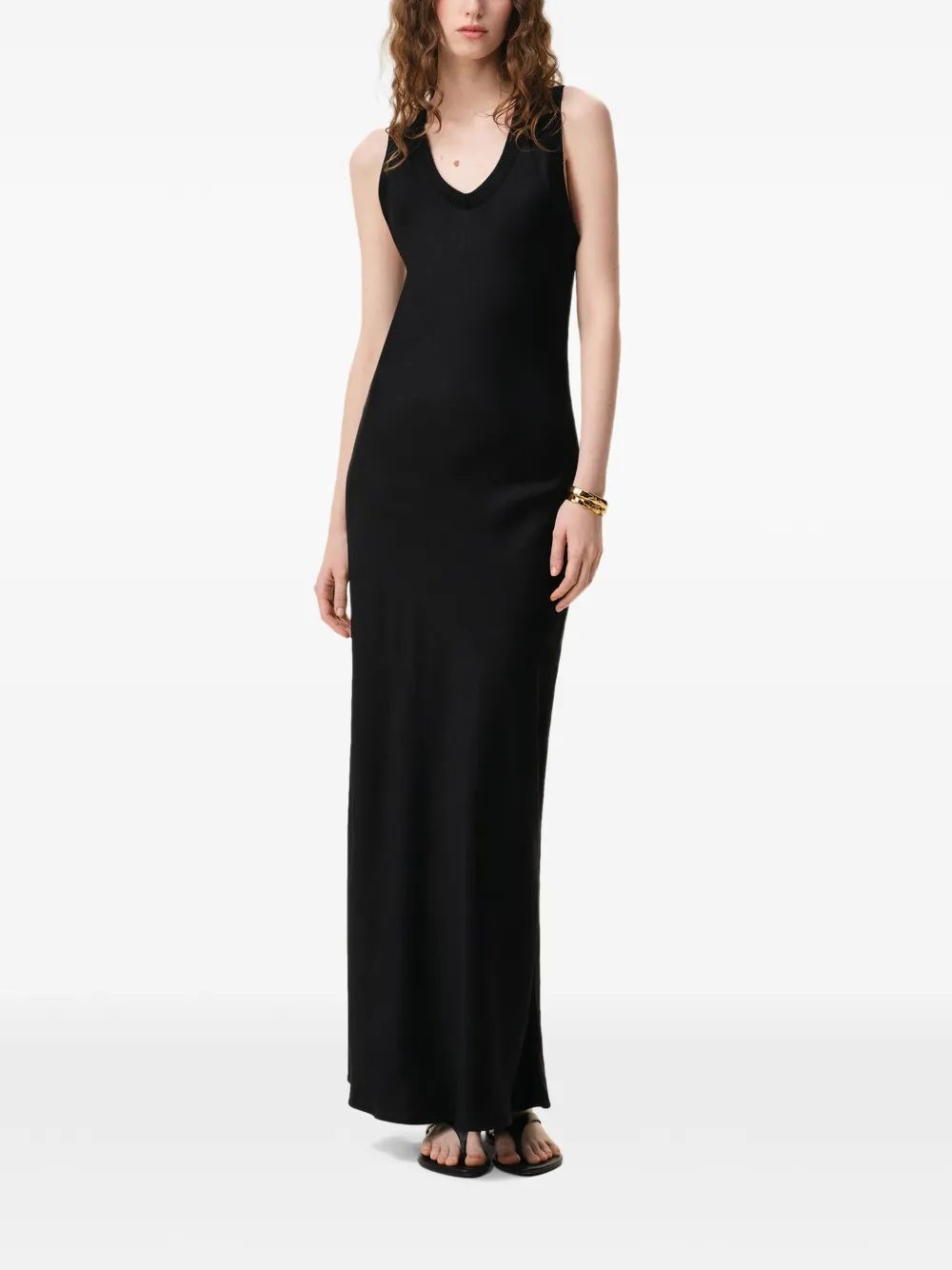AMI Paris Maxi-jurk met geribbelde afwerking Zwart