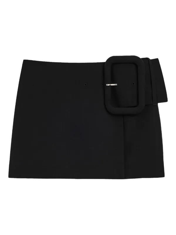 Ami Paris New Wool Big Buckle Belted Mini Skirt in Black
