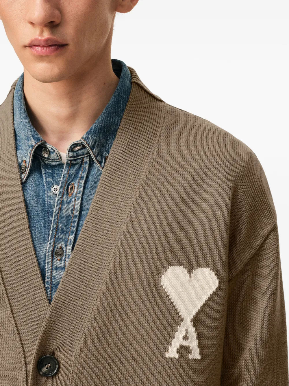 AMI Paris Ami De Coeur katoenen gebreid vest Bruin