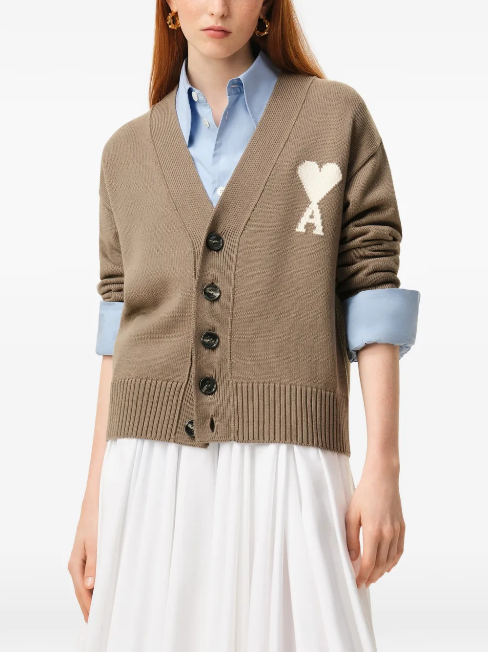 AMI Paris Ami De Coeur katoenen gebreid vest Bruin