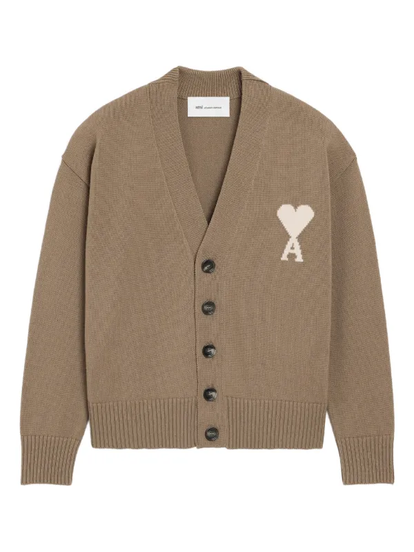 Ami Paris Ami De Coeur Cardigan in Brown