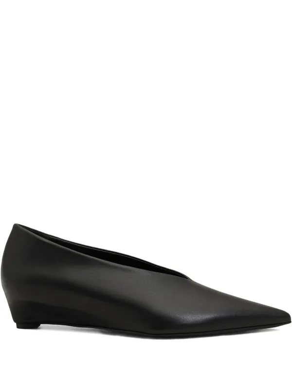 Ami Paris Lamb Leather Pointed Toe Wedge Pumps in Black
