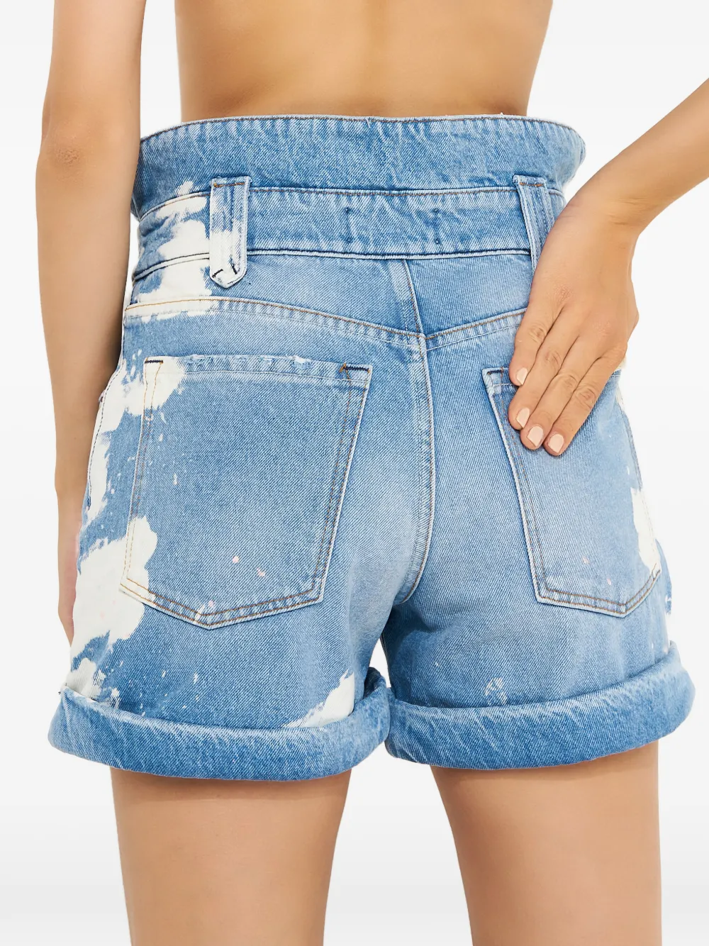  Seroya Bleach-effect Denim Shorts - Blue 