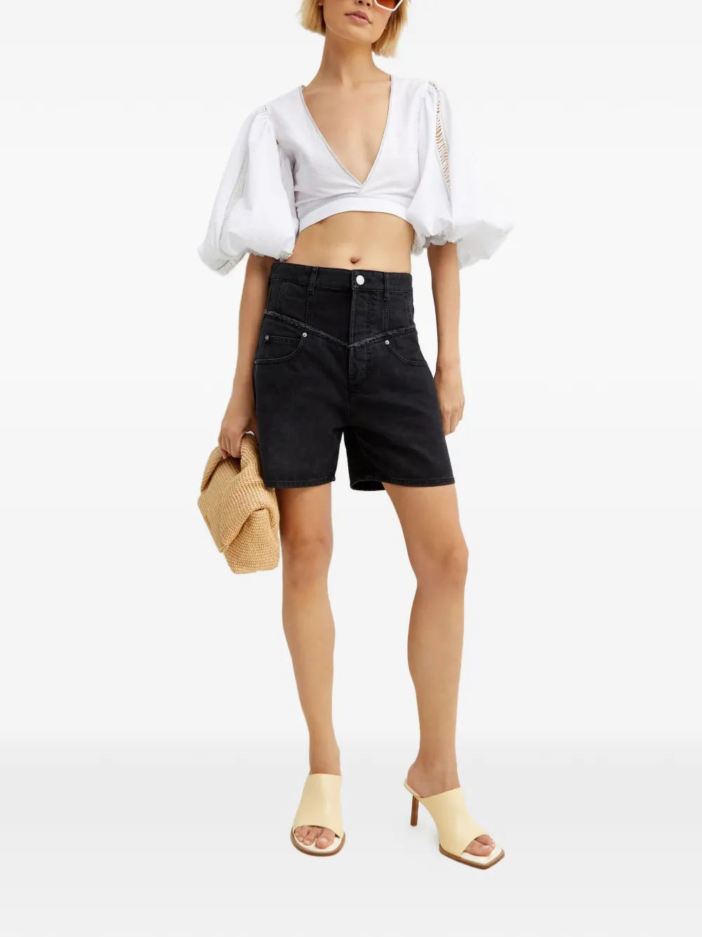 Chio puff-sleeve tie top - Wit