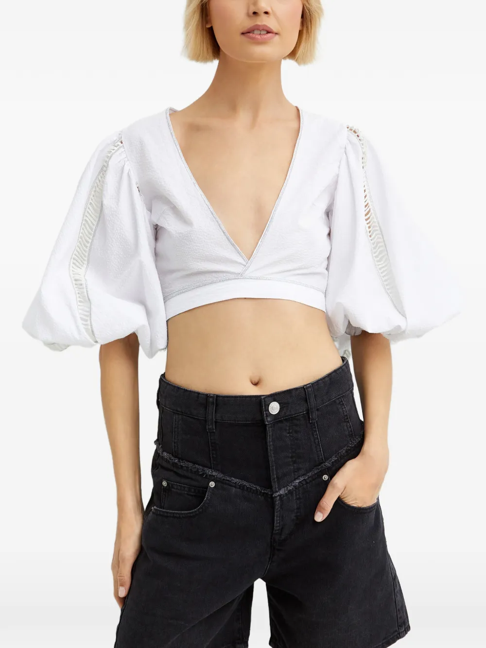 Chio puff-sleeve tie top - Bianco