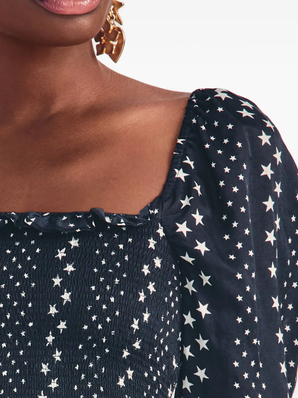  Loveshackfancy Russel Star-print Ruffled Blouse - Blue 