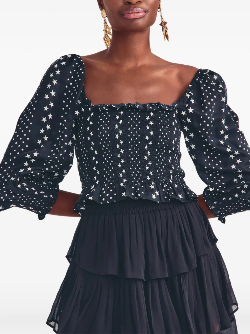 LoveShackFancy Russel star-print ruffled blouse - Blue