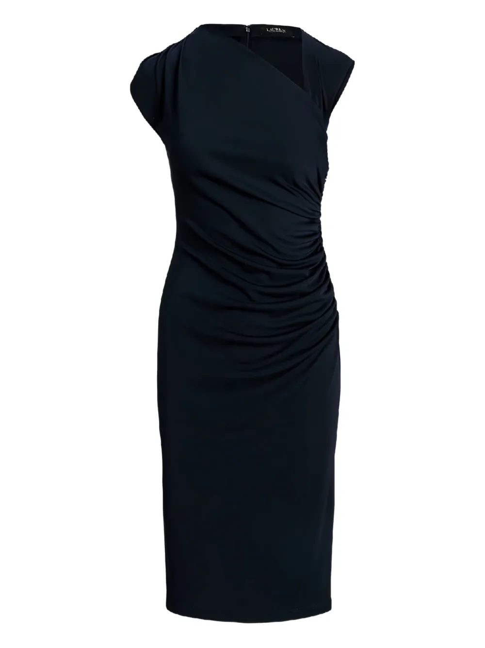 Lauren Ralph Lauren asymmetric-neck ruched midi dress - Blu