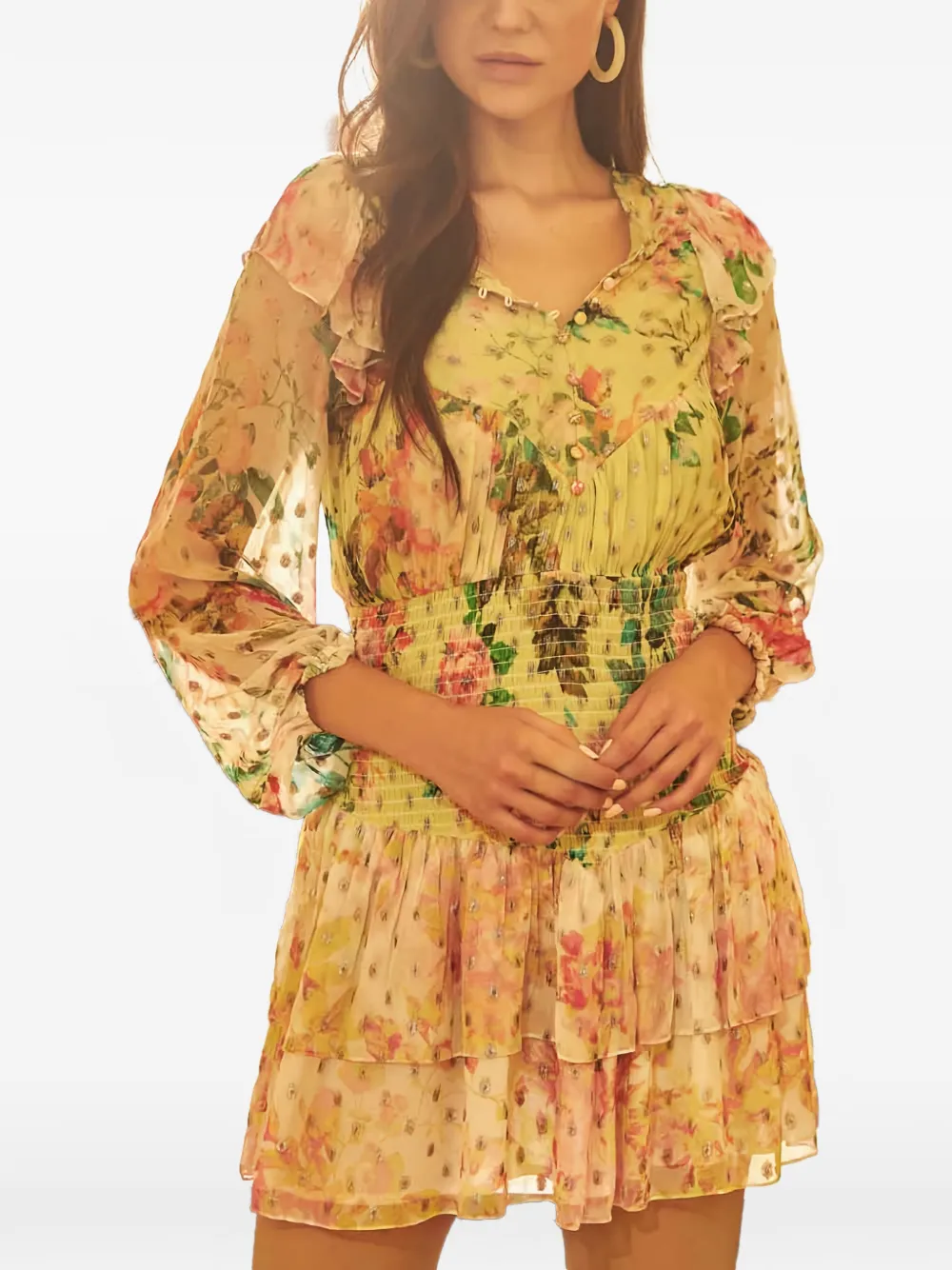 Hemant And Nandita Jolie floral-print ruffled mini dress - Giallo