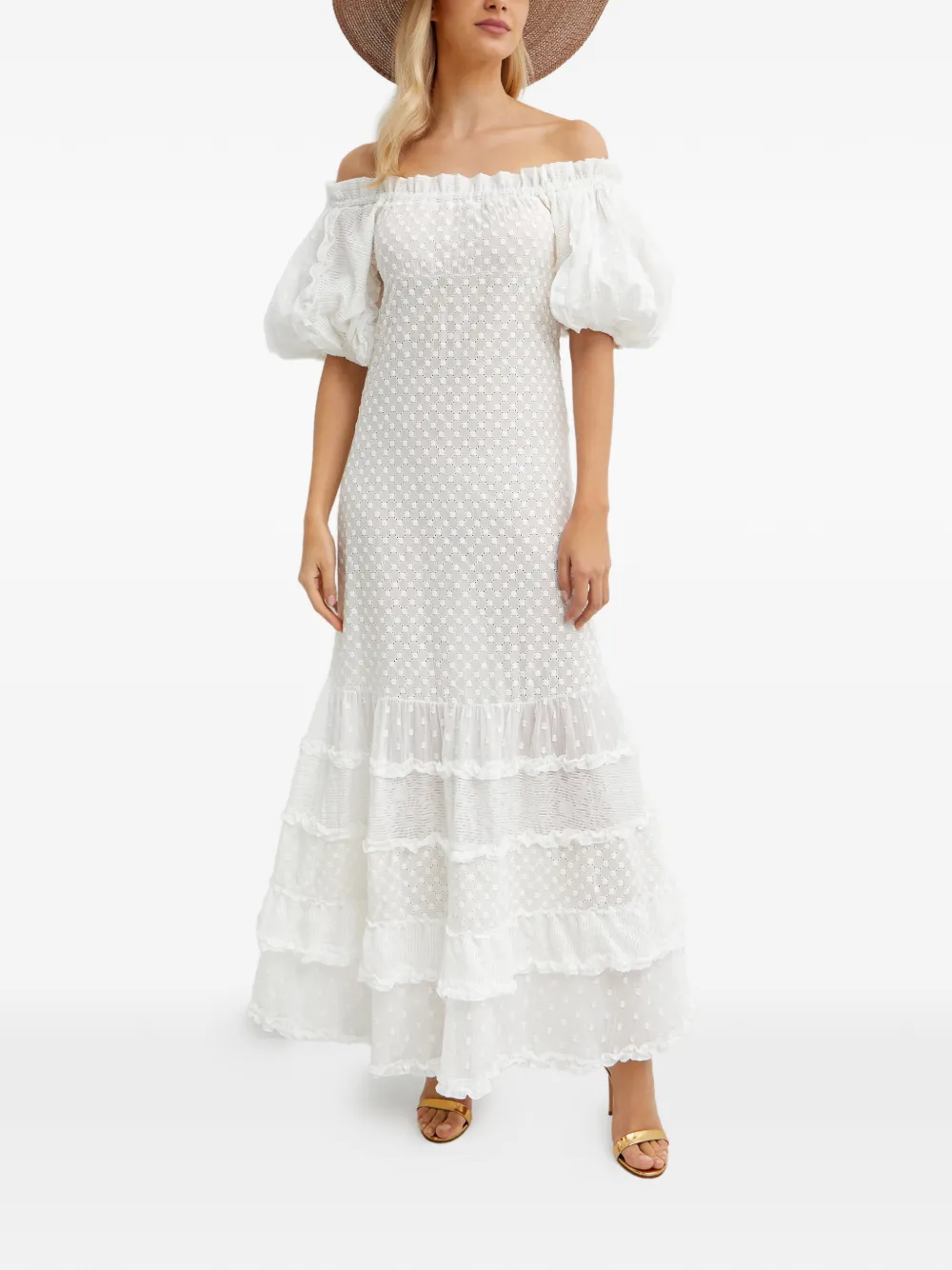 Chio elasticated embroidered maxi dress - White