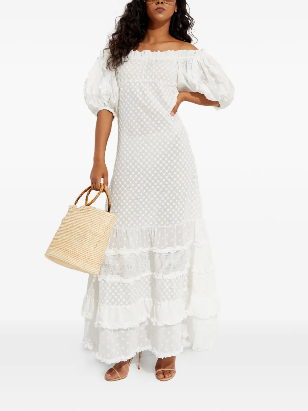 Chio elasticated embroidered maxi dress - Wit