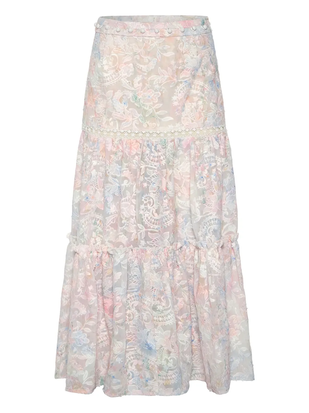 IXIAH Affliction floral ruffled-detail maxi skirt - Bianco