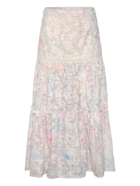 IXIAH Affliction floral ruffled-detail maxi skirt