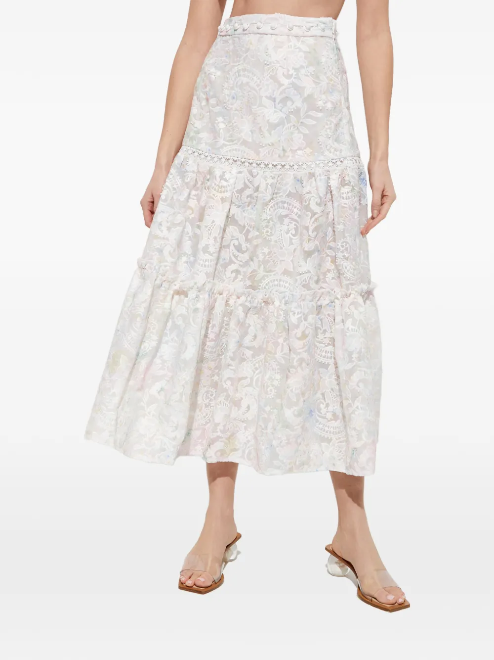  Ixiah Affliction Floral Ruffled-detail Maxi Skirt - White 