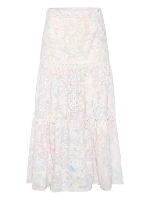 IXIAH Affliction floral ruffled-detail maxi skirt