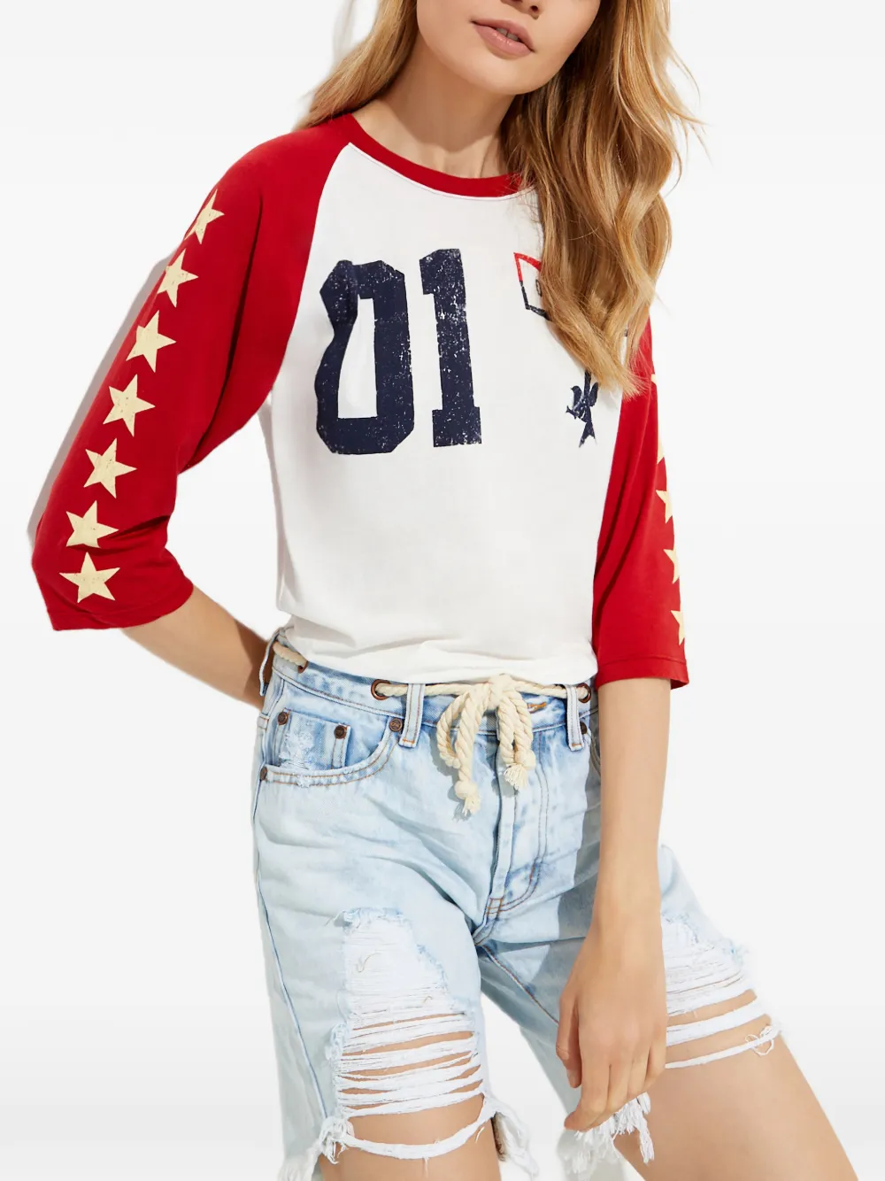 One Teaspoon star-print raglan-sleeve T-shirt - Bianco