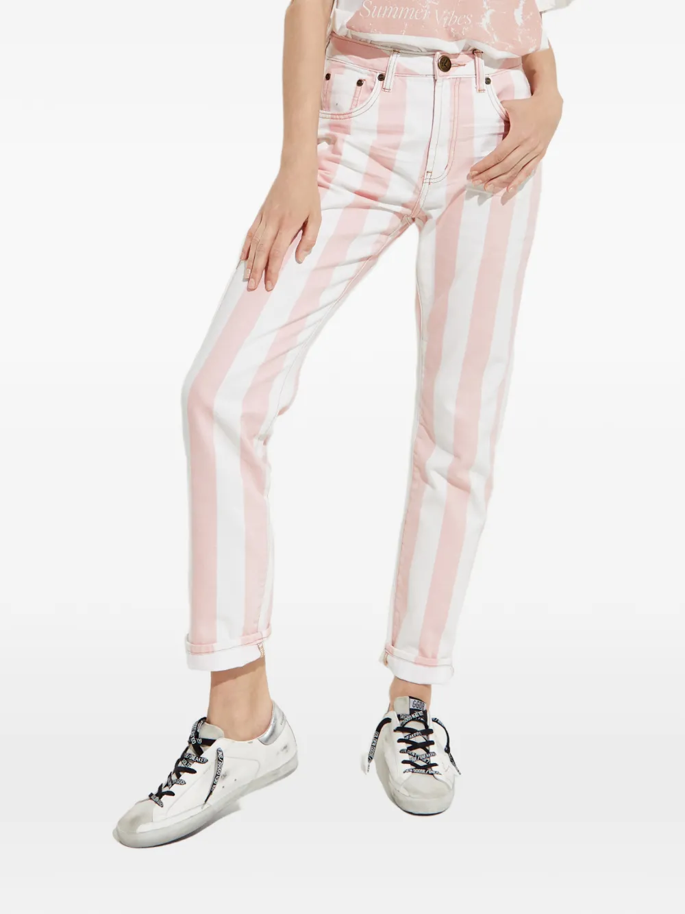 One Teaspoon x Moliera 2 striped straight jeans - Bianco