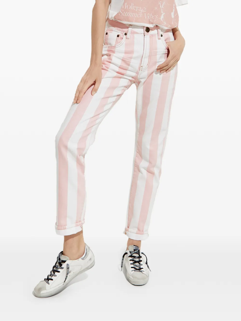 One Teaspoon x Moliera 2 striped straight jeans - Bianco