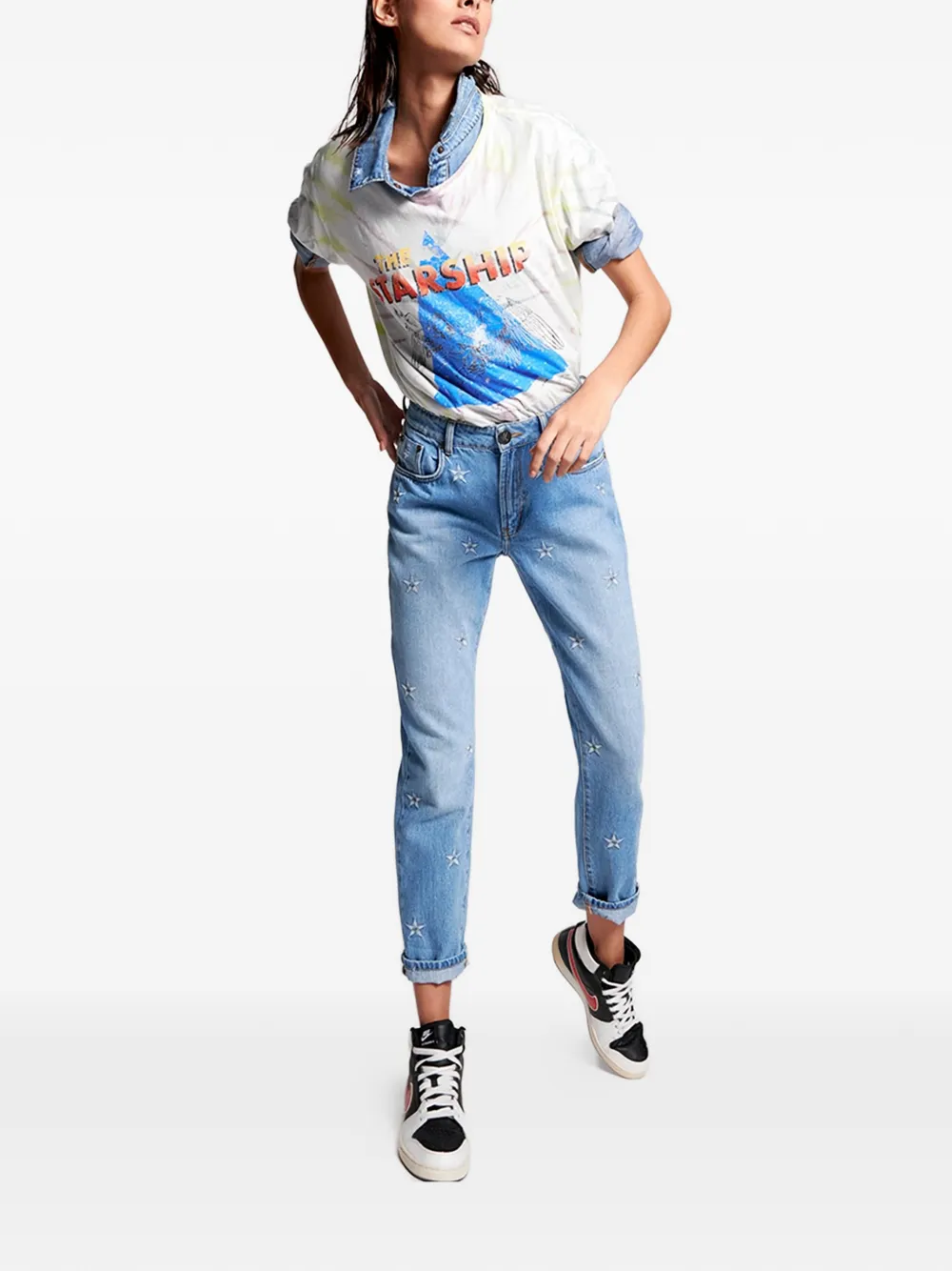 One Teaspoon star-embroidered trousers - Blauw