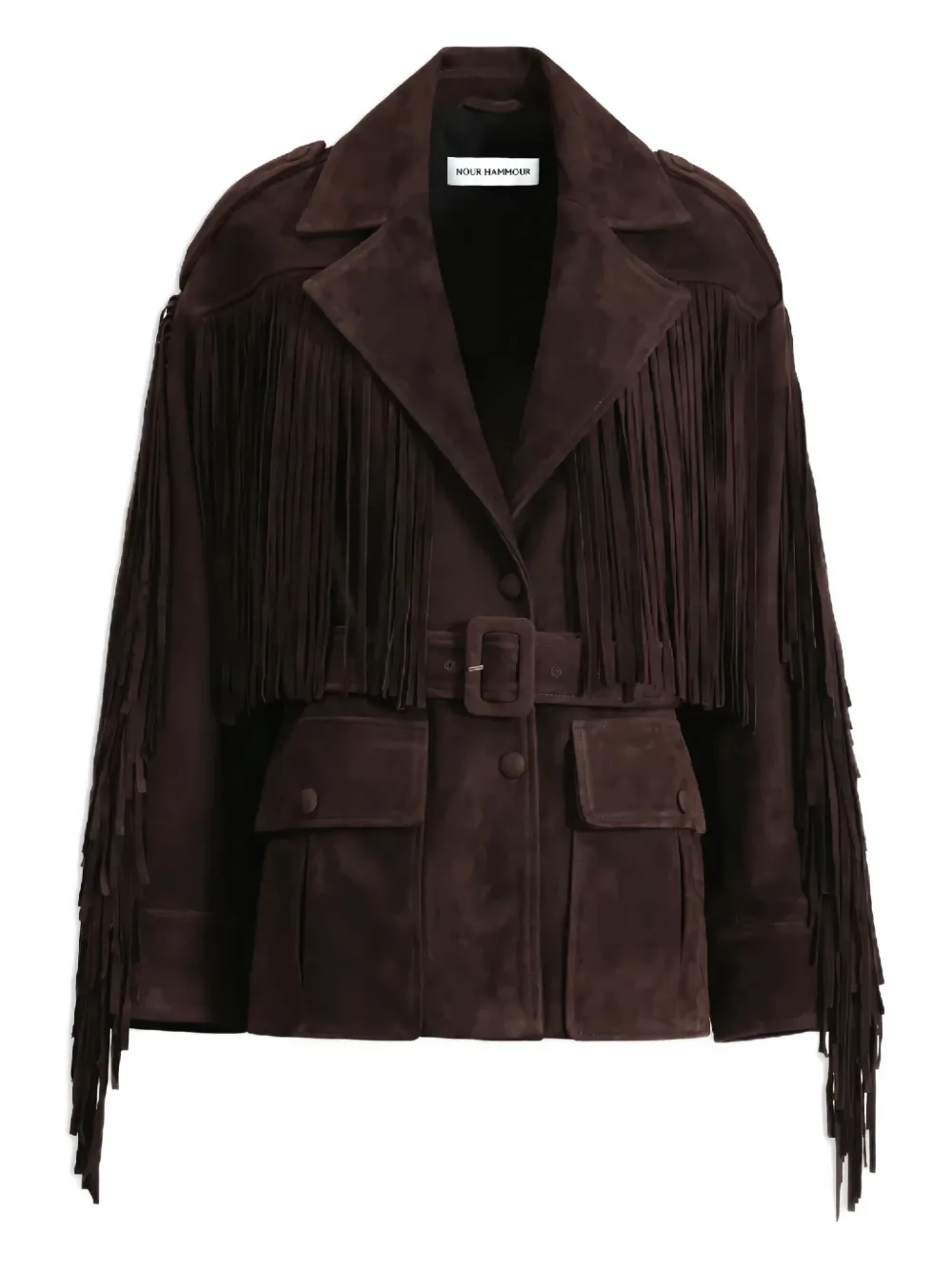 Nour Hammour Cassidy fringed jacket - Marrone