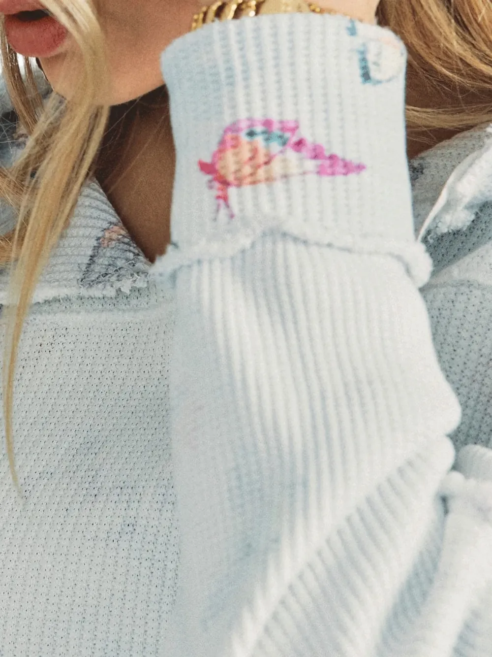 LoveShackFancy Hoodie met vlinderprint en ruches Blauw