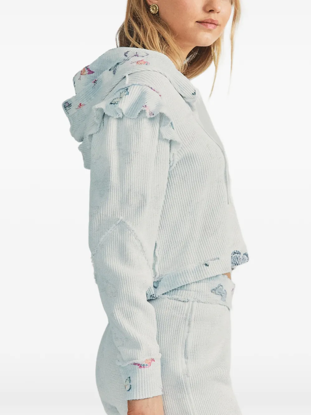LoveShackFancy ruffled-detail butterfly-print hoodie - Blauw
