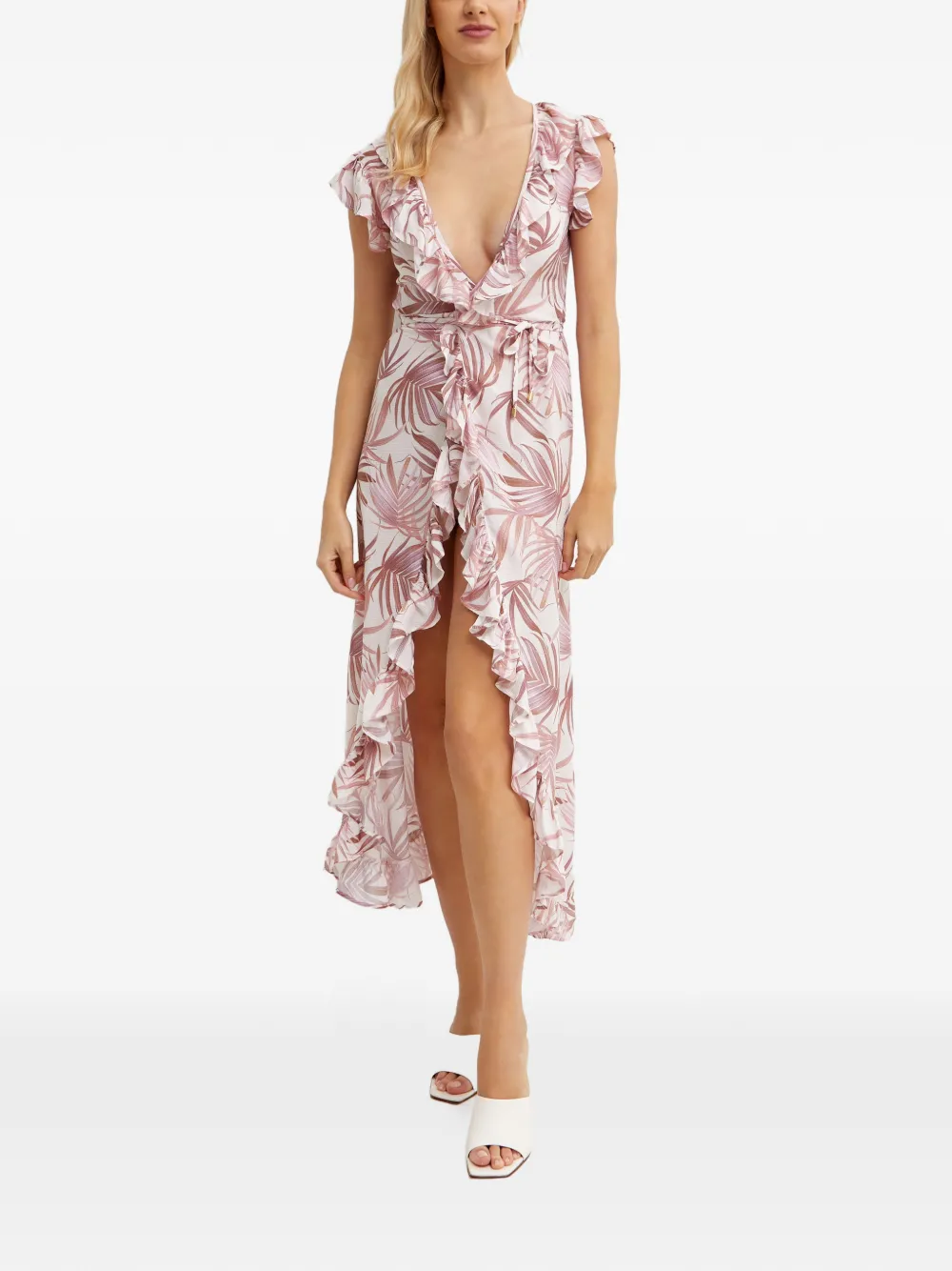 Caha Capo Dubai Lizzie palm-print asymmetric dress - Bianco